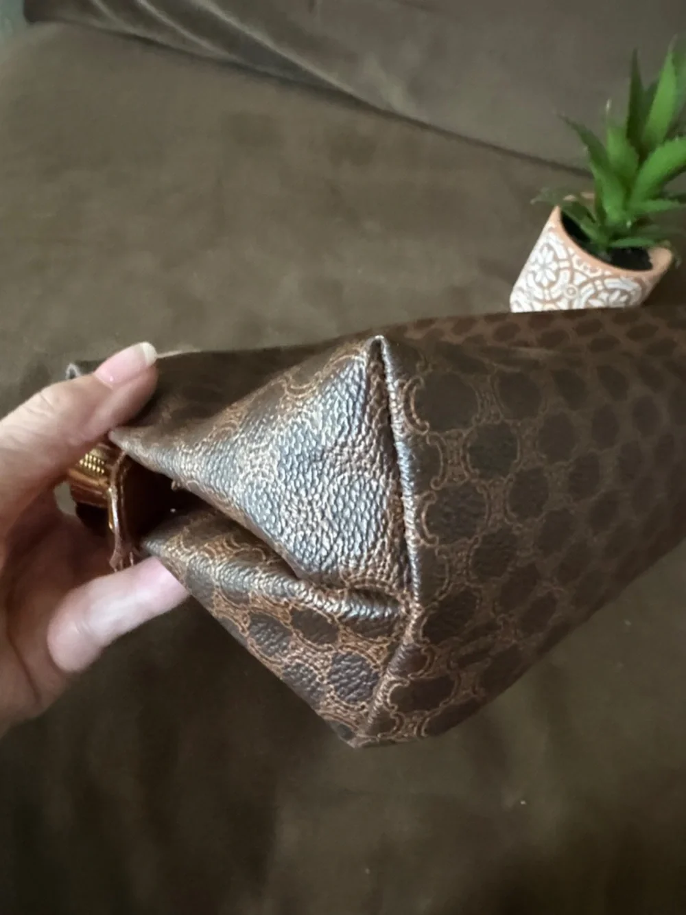 Hold for Mara Celine Brown Monogram Toiletry Pouch w Tan Trim Vintage Like New - Picture 4 of 11